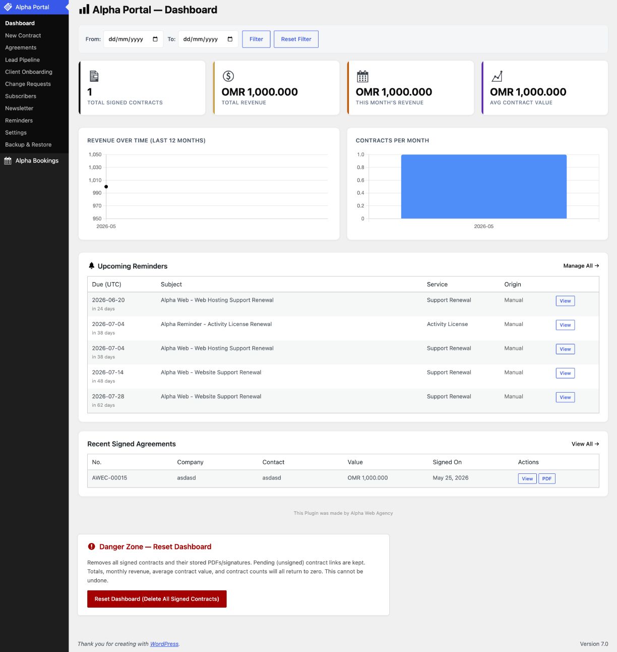 Alpha Web Portal Dashboard